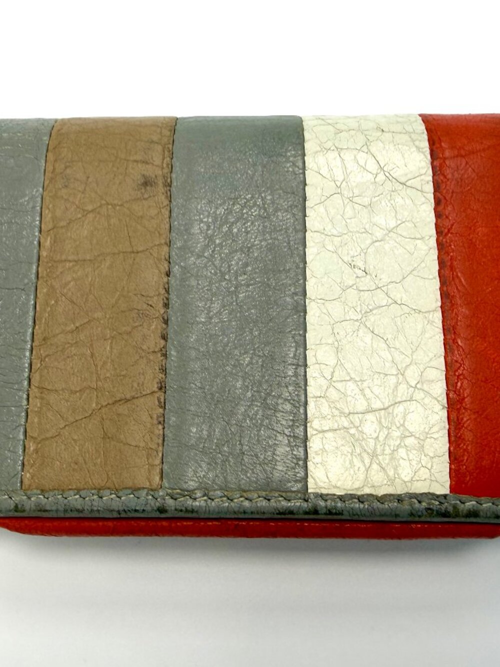 Balenciaga Bazaar Small Leather Wallet - Orange, White, Grey Beige Paper Leather - Picture 2 of 13